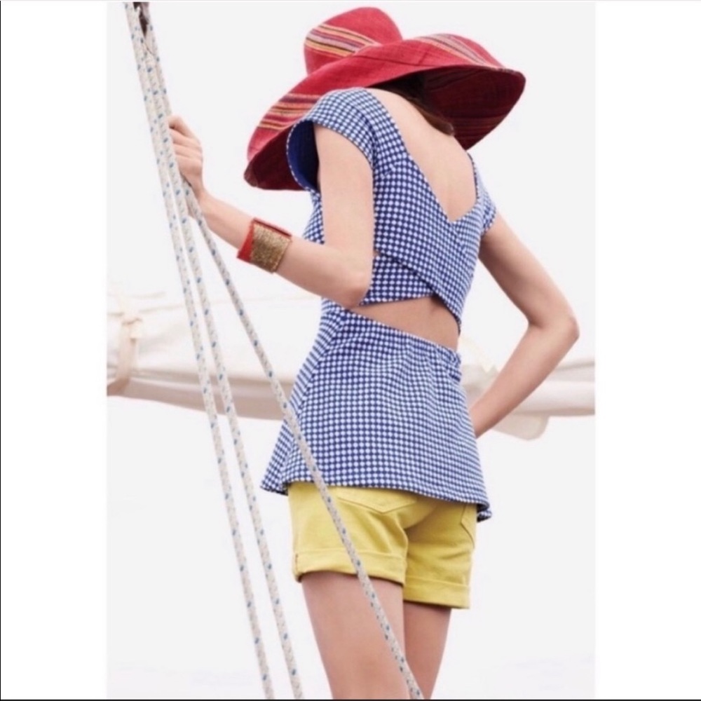 Anthropologie Deletta Blouse Blue Large Open Back
